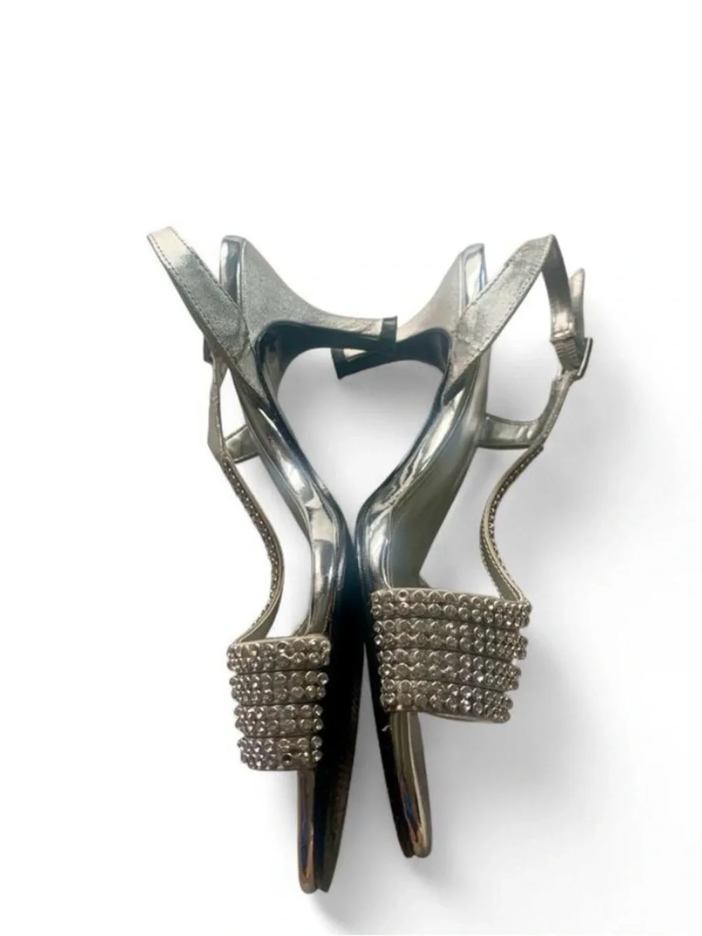 Caparros Silver rhinestone kitten heel sandals size 5.5 B sparkly retro open toe